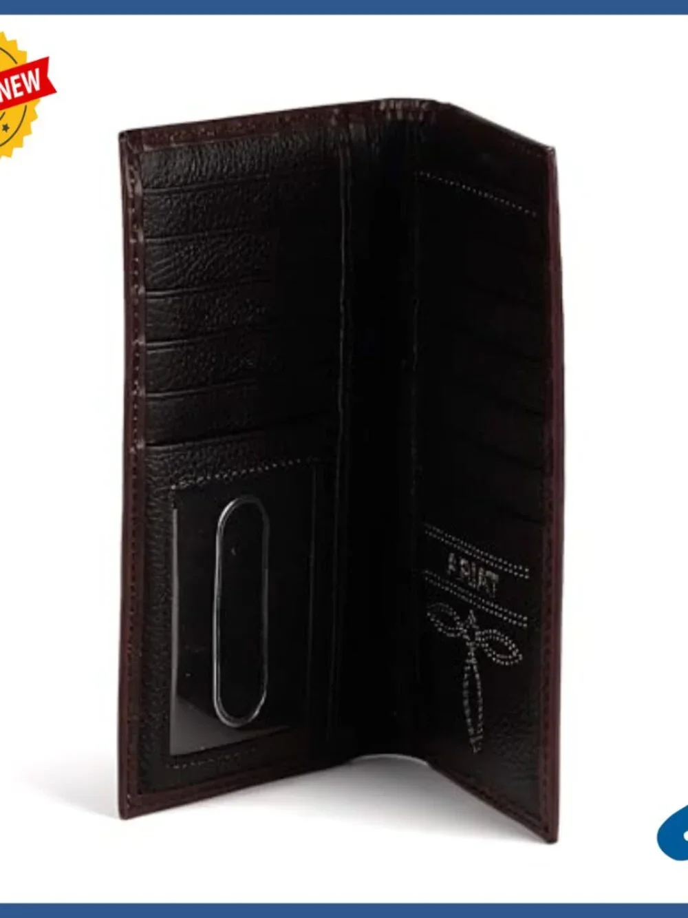 Genuine Leather Slim Wallet with Floral Embossing and RFID Protection